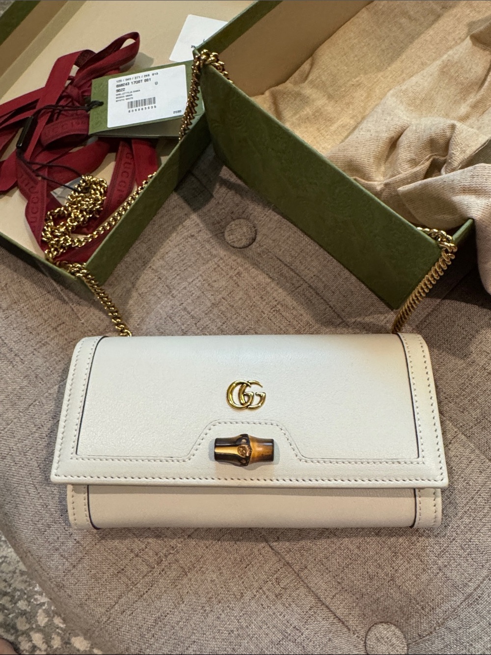 Gucci Cream Leather Crossbody with Bamboo Detail and Gold GG